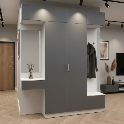 Набор мебели для прихожей "Марсель-210" МР 01-210 В2490 Ш2000 Г420 (ЛДСП Графит серый) Набор мебели для прихожей "Марсель-210" МР 01-210 В2490 Ш2000 Г420 (ЛДСП Графит серый)